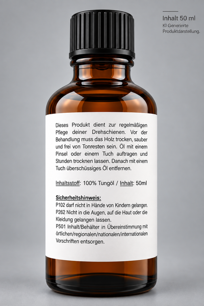 Tungöl zur Pflege von Drehschienen und Töpferwerkzeugen aus Holz
