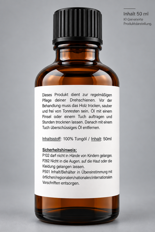Tungöl zur Pflege von Drehschienen und Töpferwerkzeugen aus Holz
